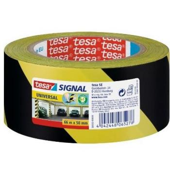 Cinta Adhesiva de Señalización Tesa Universal, Polipropileno, Amarillo y Negro, 66m x 50mm