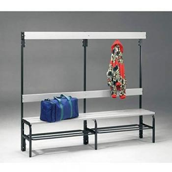 Banco de vestuario Sypro con listones de aluminio, 2000 mm, 6 ganchos, color antracita, incluye soporte para zapatos