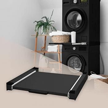 Bastidor Intermedio con Estante Extraíble de Acero 60x60 cm Negro para Lavadora y Secadora