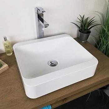 Lavabo sobre encimera rectangular Hanaé 44x39x10CM en piedra sintética blanca mate