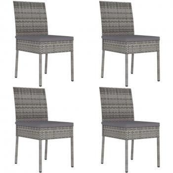 Sillas de comedor de jardín 4 piezas en Polyrattan gris