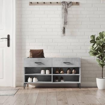 Banco zapatero de madera de ingeniería 102x35x55 cm en color blanco brillante, gris sonoma y marrón roble