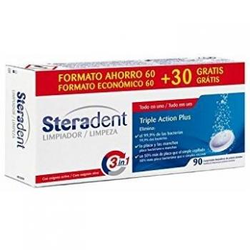Steradent - Comprimidos limpiadores de prótesis dentales Triple Action Plus - 60 + 30
