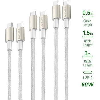 Juego de cables USB-C a USB-C PremiumCord 60W - 0.5m, 1.5m, 3m - 3 piezas