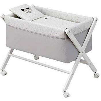 Cambrass – minicuna bebé con patas cruzadas y ruedas con frenos – cuna moisés para los primeros meses del bebé – fácil de transportar- minicuna tijera madera 55x87x74 cm sky gris/blanco