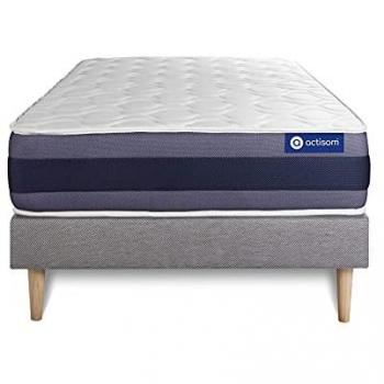 Somier gris Actisom + Colchón de muelles y viscoelástica 90 x 190 cm - Altura 24 cm
