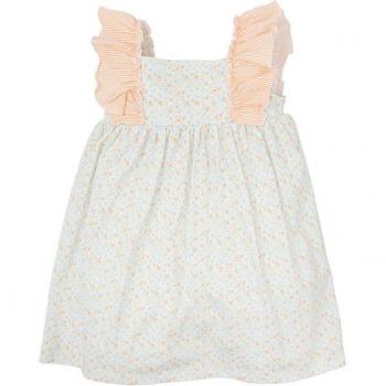 Vestido de bebé niña de florecitas con tirantes en tejido de rayas