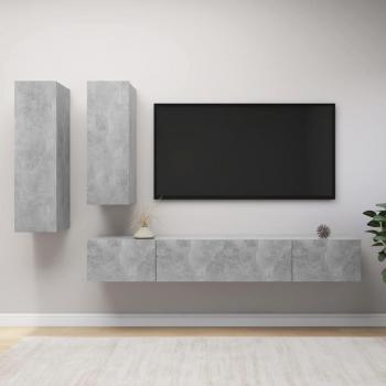 Conjunto de muebles de sala de estar con TV Dia e Noite 4 piezas de concreto gris y madera diseñada