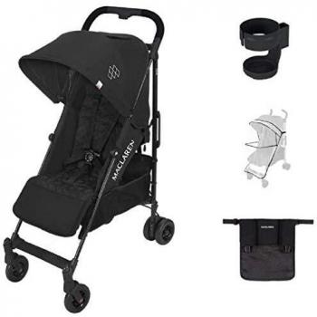 Maclaren Quest Arc Negro Style set -Pack silla de paseo + Organizador Universal + Burbuja lluvia Universal + Sujetavasos, Color Negro+3 accesorios, 3 Unidad