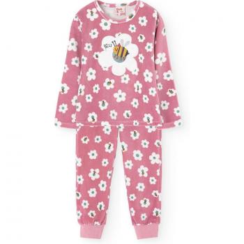 Pijama de niña de terciopelo con manga larga y estampado floral Boboli