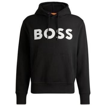 Sudadera con Capucha Boss Webasic 10244192 Negro, Felpa de Algodón Terry Relaxed-Fit con Logo en Contraste y Kängurutasche