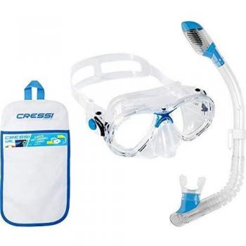Cressi Marea Conjunto Combo de Snorkel, Unisex niños, Transparente/Azul, Talla Única