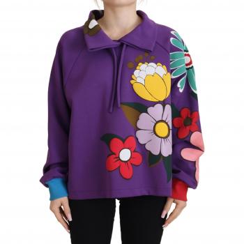 Dolce & Gabbana Purple Floral Print Pullover Cotton Sweater - IT38|XS, Size: 2XS