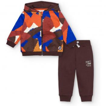 Conjunto de bebé niño Tuc Tuc de chaqueta y pantalón marrón con estampado geométrico, manga larga Super Natural