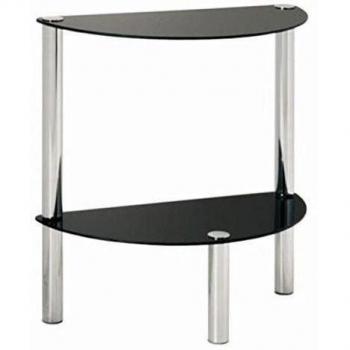 Mesa auxiliar de tubos de acero cromado y repisas de cristal de seguridad negro, Ancho 45 cm x Profundidad 22 cm x altura 47 cm, 90541
