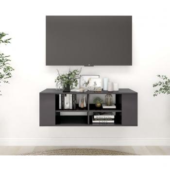 Mueble de pared para TV de madera aglomerada brillante gris 102x35x35 cm