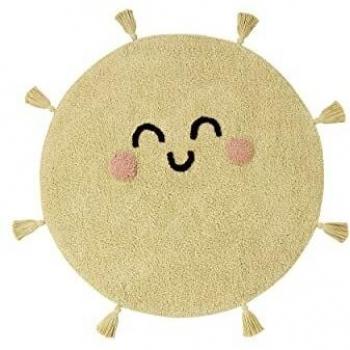 Alfombra infantil lavable redonda de algodón You're My Sunshine Ø100 cm, diseño unicornio/mundo/sol, color amarillo