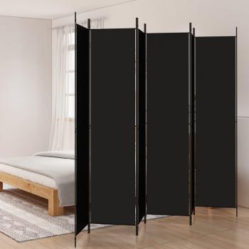6-Panel Black Fabric Room Divider 300x220 cm