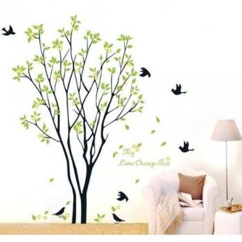 BestOfferBuy Calcomanía Pegatina para Pared Hojas Lima Cayendo de Naranjo Pájaros Volando
