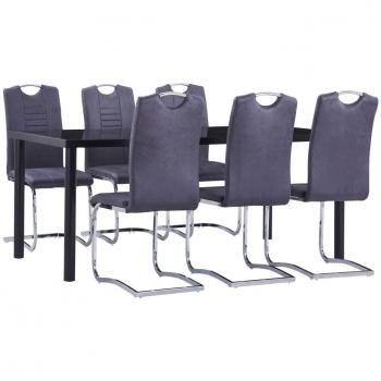 Juego de comedor 7 piezas piel de ante artificial gris