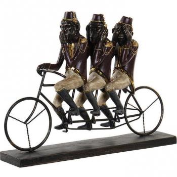 Figura Decorativa de Resina y Metal con Monos en Bicicleta Color Negro