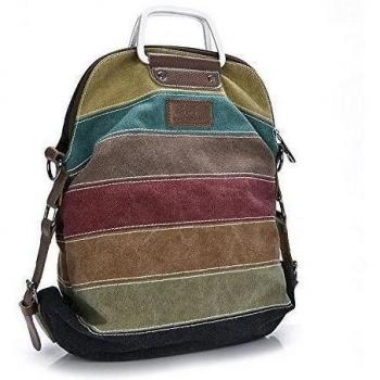R.I.S Mujer Tela de Lona Shopper Rayas Multicolor Bolso de mano Bandolera Bolso o mochila
