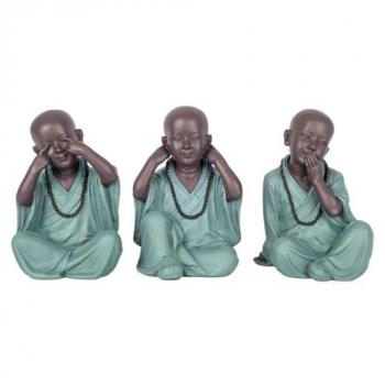 Figura Monje No Ve-Oye-Habla 3 Unidades Verde de Resina - Signes Grimalt By SIGRIS - Figuras Decorativas Buda - Dimensiones: 25x16x19 cm