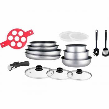 Batería de Cocina Arthur Martin AM3950 16 Piezas - 16 piezas, apta para todo tipo de cocinas, incluye ollas y sartenes de acero inoxidable con fondo difusor, asas ergonómicas y