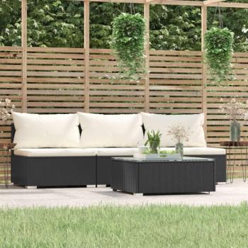 4-Piece Black Poly Rattan Garden Lounge Set with Cushions