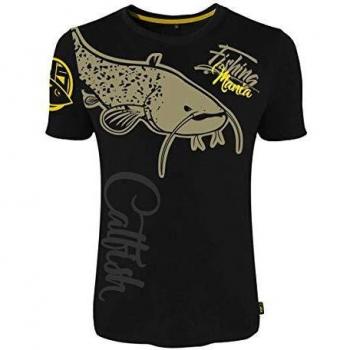 HOTSPOT DESIGN Fishing Mania Catfish, L, Negro, Camiseta, para Pescadores de bagre, 010000603