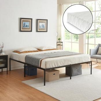 Cama de metal Vårdö con colchón de espuma fría 160 x 200 cm - Negra