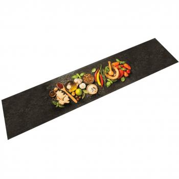 Alfombra de cocina lavable terciopelo dibujo especias 60x300 cm Color Negro y rojo, Gris con huellas de patas