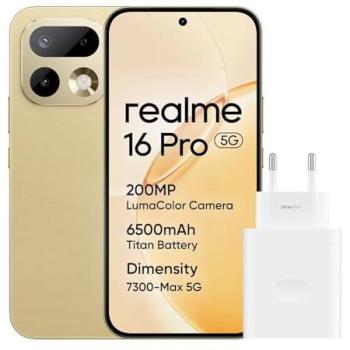 Smartphone Realme 16 Pro 5G, 8GB RAM, 256GB, Pantalla AMOLED 6.78 144Hz, Batería de 6500mAh, Cámara Principal de 200MP OIS