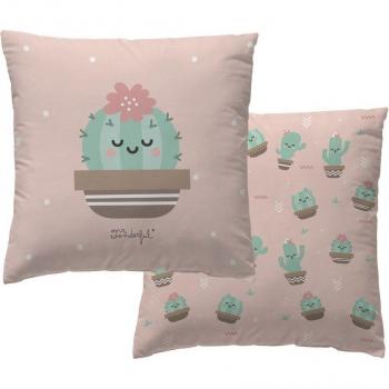Funda de Cojín Cactus Salmón 45x45 cm 100% Algodón 144 Hilos - Mr. Wonderful, Fabricado en España