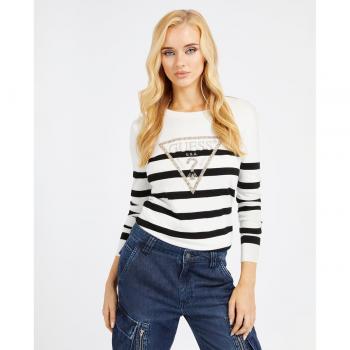 Guess - Jersey de mujer blanco de manga larga a rayas