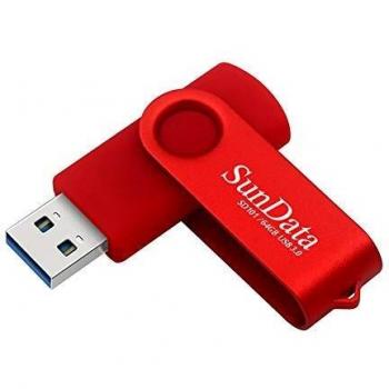 SunData Memorias USB 64GB Pen Drive USB 3.0 Flash Drive Diseño Giratorio Almacenamiento de Datos hasta 90MB/s,