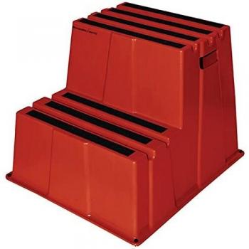 Peldaño de alta resistencia con plataforma doble, altura 500 mm, plástico rojo
