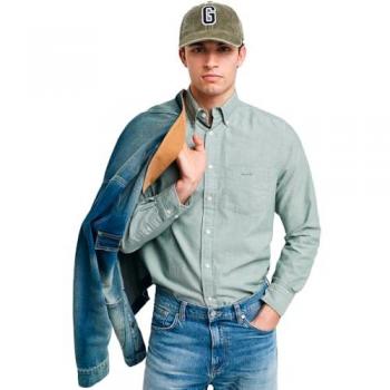 Camisa Oxford de Algodón Orgánico para Hombre Gant Regular Fit Verde Dried Forest Manga Larga Sostenible XL