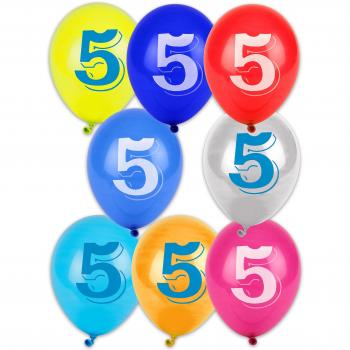 Bolsa de 8 globos con el número 5 impreso