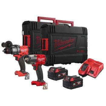 Milwaukee M18 FPP2F3-502X Powerpack Taladro percutor + Llave de impacto + 2 baterías + Cargador rápido + 2 maletines HD Milwaukee Ref.M18FPP2F3-502