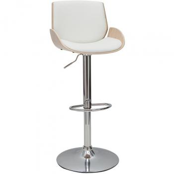 Taburete de cocina regulable blanco y madera clara Vesper - Miliboo
