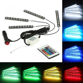 KKmoon 4 en 1 Lámpara Barra LED Luz de Decoración Interior Atmósfera 7 Color RGB para Coche Auto con Mando a Distancia Inalámbrico