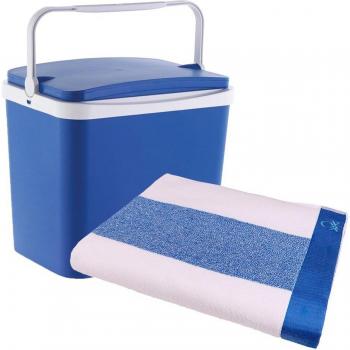 CAMPOS Nevera 24l azul + Toalla de playa 90x160cm 450gsm Terry 100% Algodón Azul Benetton