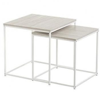 Set de 2 Mesas Nido de Metal y Madera Blancas para Salón o Comedor