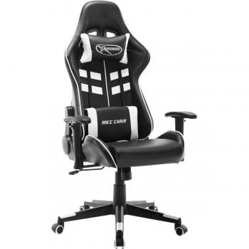 Silla de gaming de cuero sintético negro y blanco