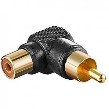 Adaptador RCA Macho a RCA Hembra en Ángulo de 90 Grados Color Negro