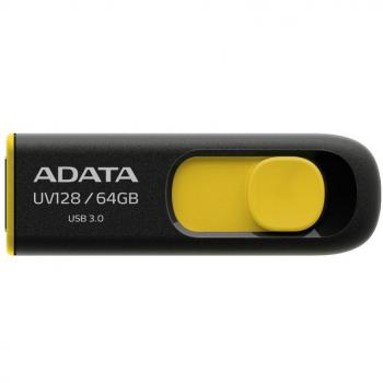 AData 64GB DashDrive UV128 - Memoria USB de 64 GB, negro y amarillo