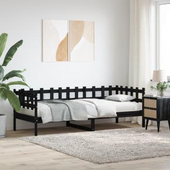 Sofá cama Dormeuse negro 90x200 cm madera maciza de pino