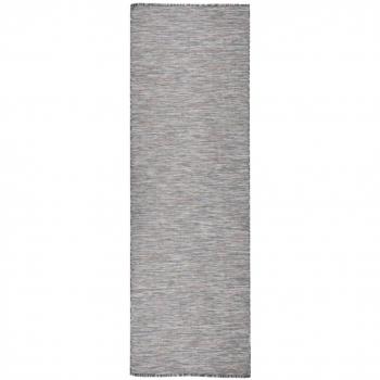Alfombra de exterior de tejido plano marrón y azul 80x250 cm vidaXL