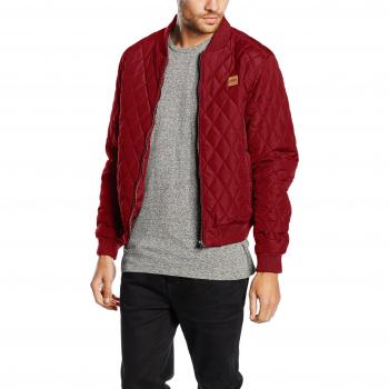 Urban Classics Men's Diamond Quilted Nylon Parka Jacket in Burgundy